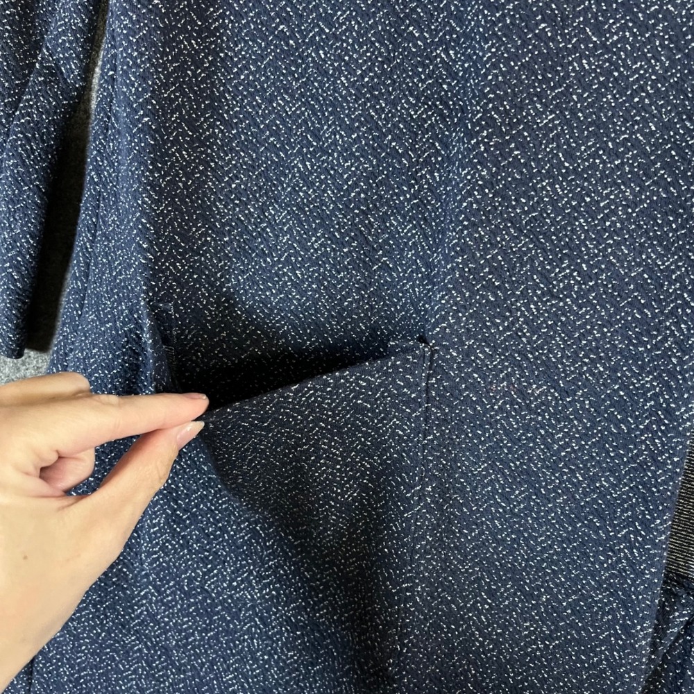 Lucky Brand Navy Blue White Herringbone Open Front Cardigan Jacket XL - Picture 10 of 13
